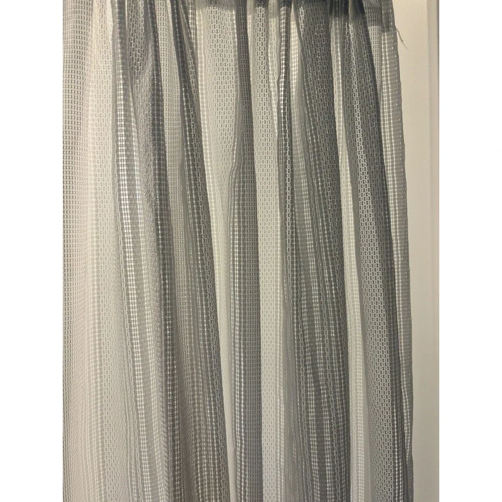 VTG 1970s Off White Open Weave Sheer Drapery Curtain 3 Panels Geometric Stripe